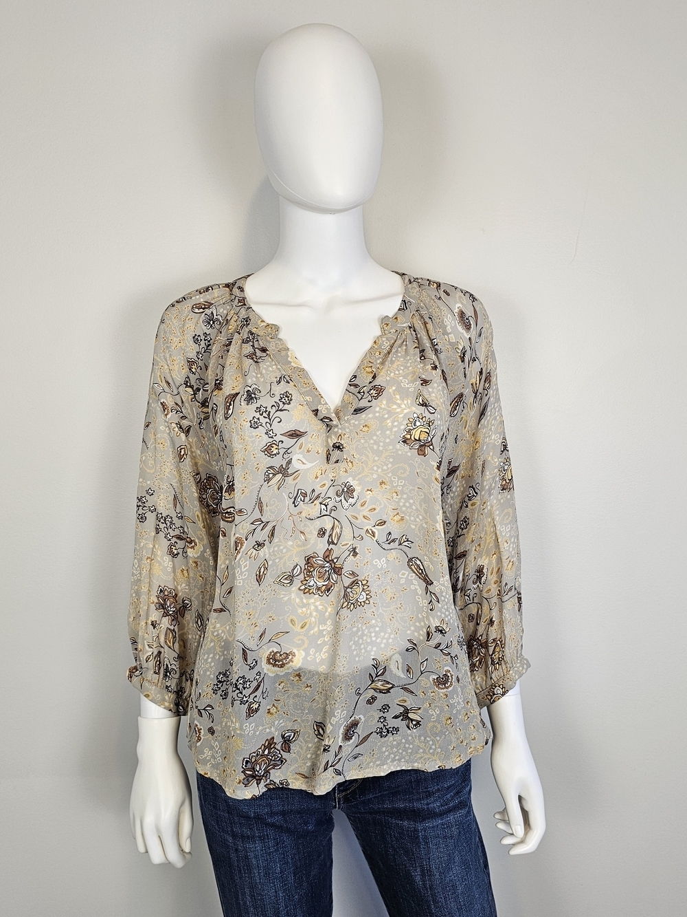 Part Two Light Brown Floral Sheer Blouse Sz 34 US 2-4